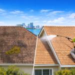 Roof cleaning services in Miami before and after view